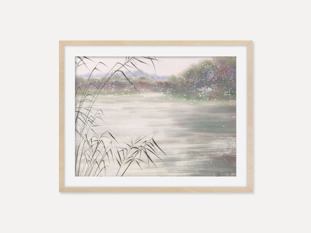 Dreamy Lake Landscape Art Print, Reeds by the Water Wall Art, Serene Nature Art