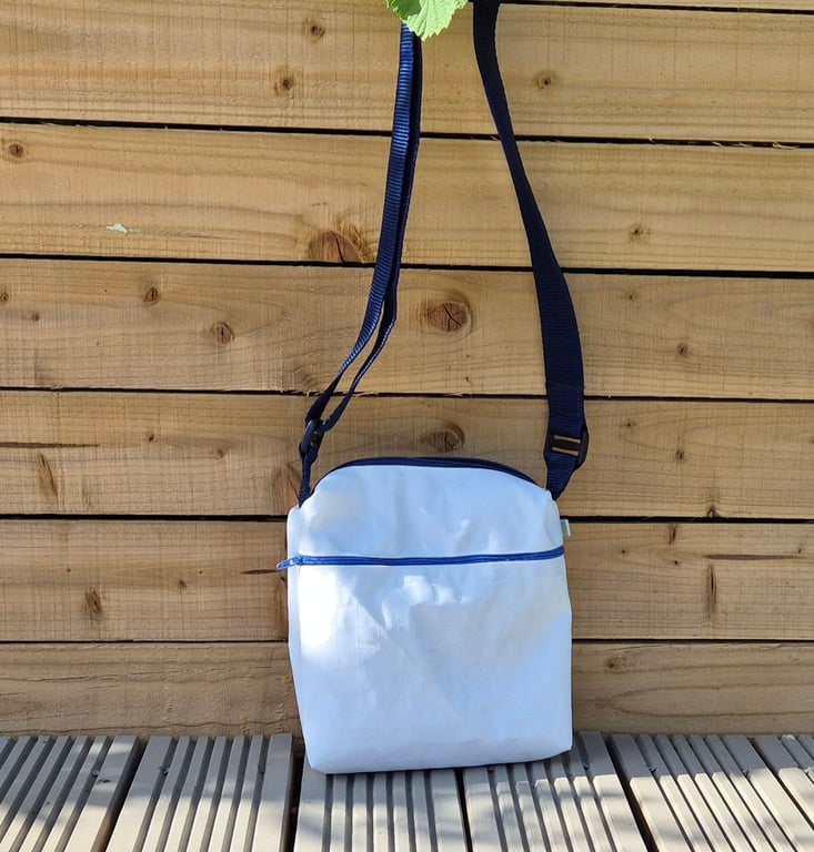 Upcycled Sailcloth Crossbody Bag - Small Everyday Bag with Front Zip Pocket