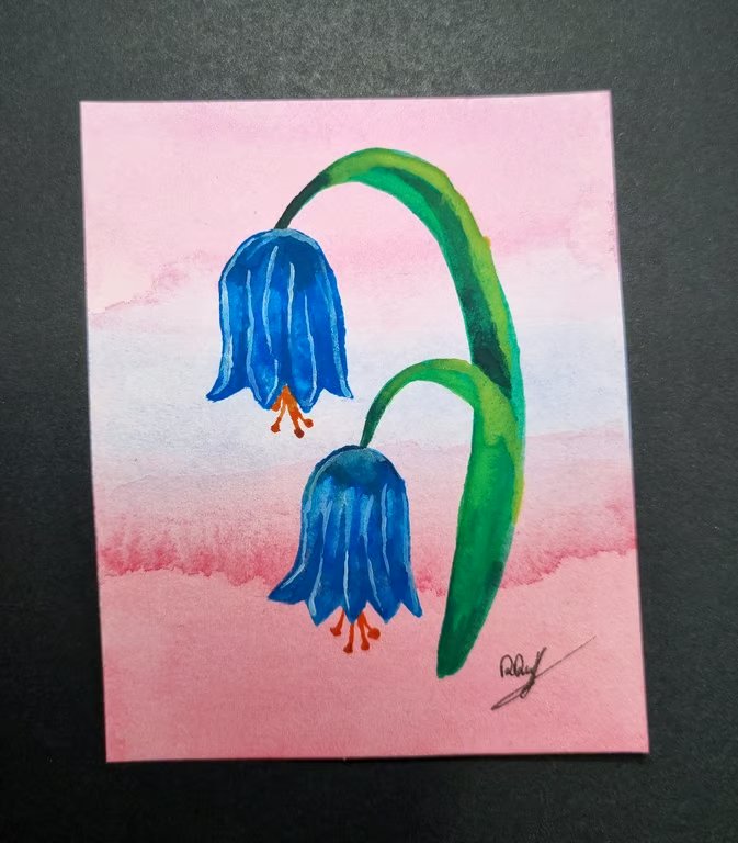 Bluebell ACEO Mini Gouache Painting Art Trading Card