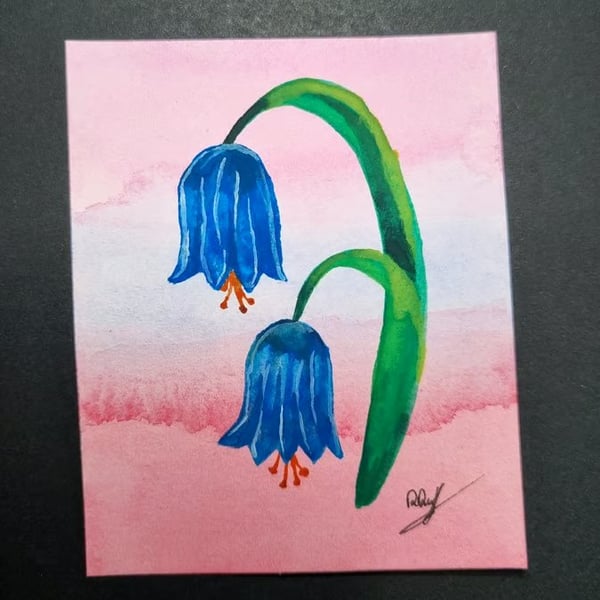 Bluebell ACEO Mini Gouache Painting Art Trading Card