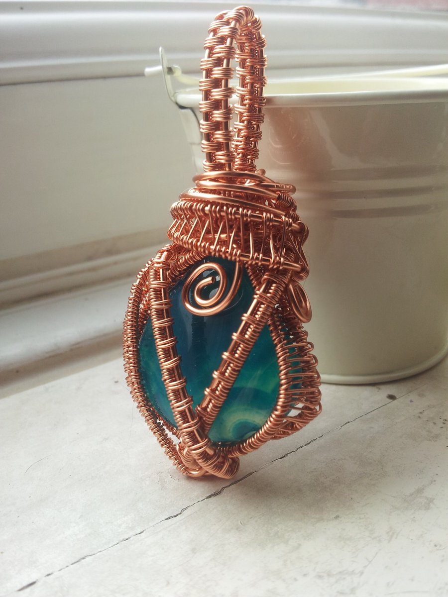 Green Onyx and Copper Wire-Wrapped Pendant