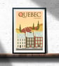 Quebec retro travel poster, Quebec city print, Canada travel print - Image 1