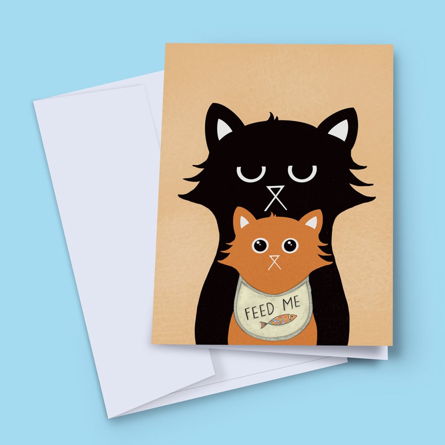 Little Paws - Funny New Baby Card with Black Cat and Kitten