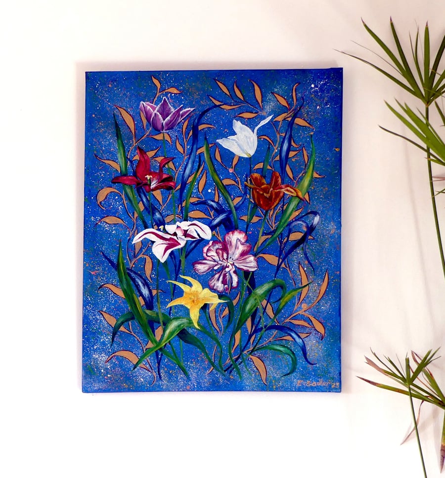 Tulip Flowers Decorative Floral Oil Painting :Modern Colourful Botanical Canvas 