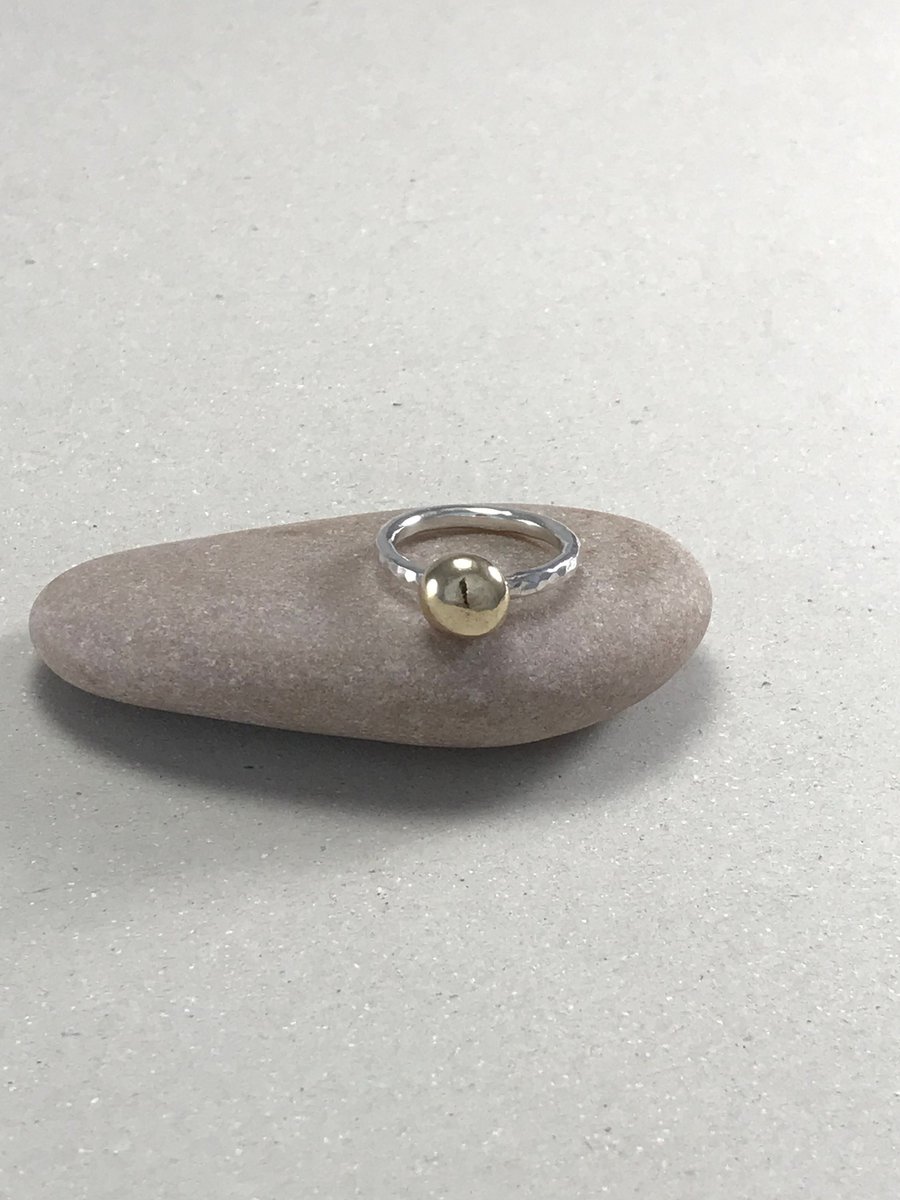 Hallmarked Yellow Gold Pebble Sterling Silver Stacking Ring