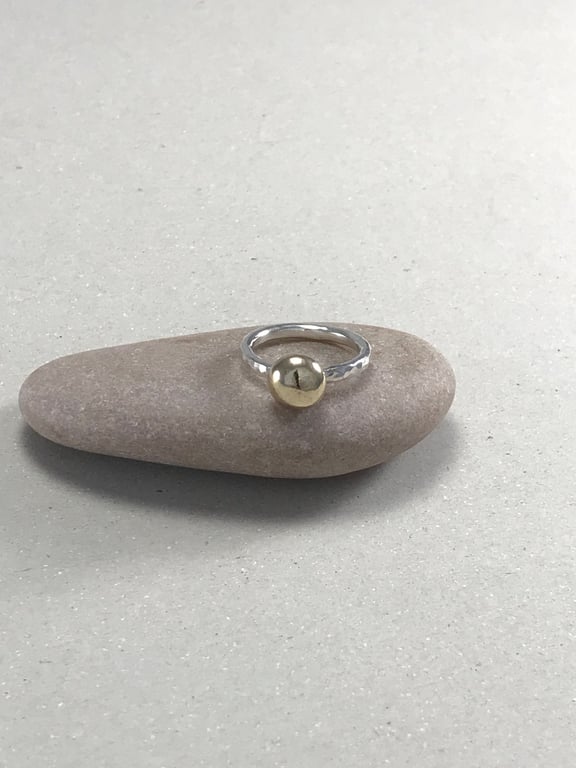 Hallmarked Yellow Gold Pebble Sterling Silver Stacking Ring
