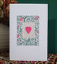 William Morris Sweet Briar Fabric Hand Stitched Card with Hand Painted Heart