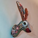 Faux hare head wall mount in floral tapestry fabric- Willow