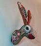 Faux hare head wall mount in floral tapestry fabric- Willow