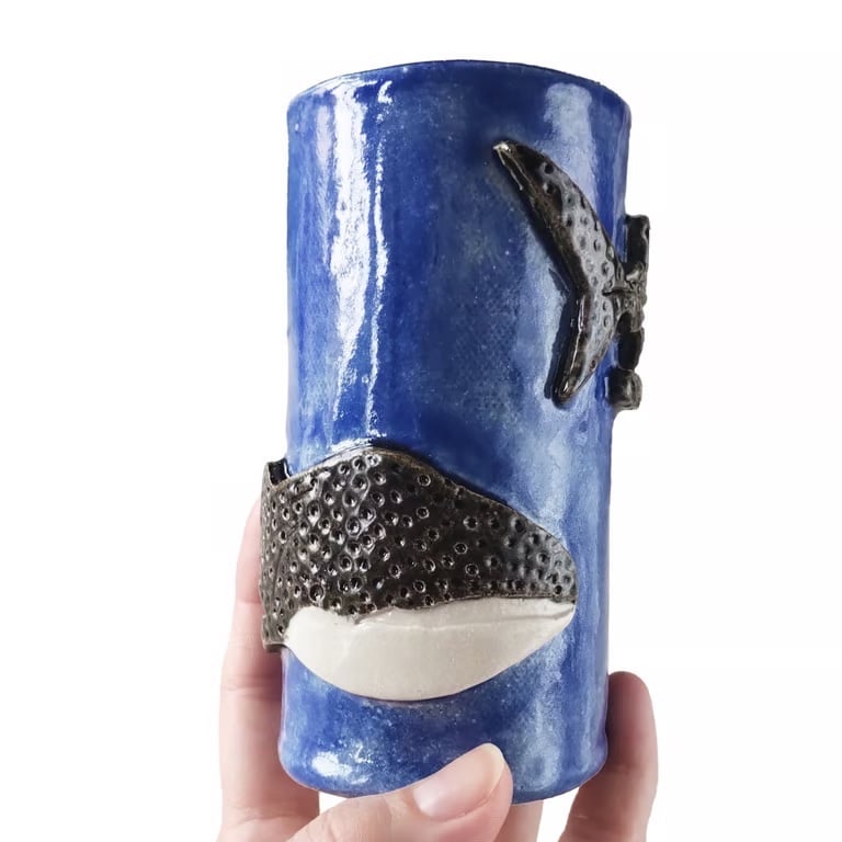 Whale Shark Ceramic Vase, Handmade Stoneware Pottery