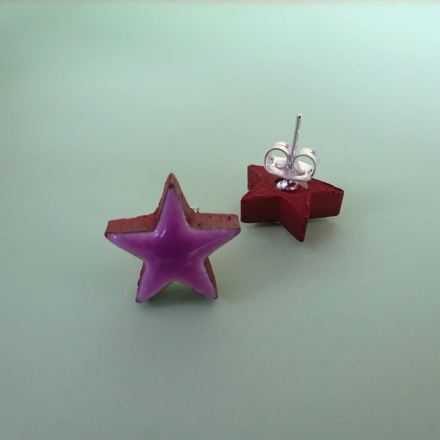 Purple and terracotta star stud earrings