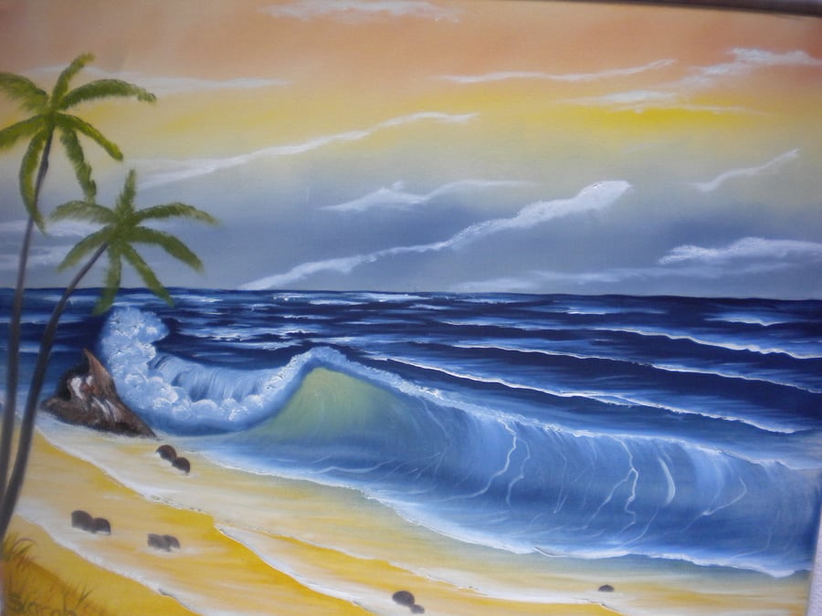 tropical beach original oil painting