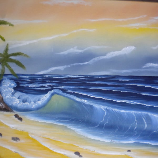 tropical beach original oil painting
