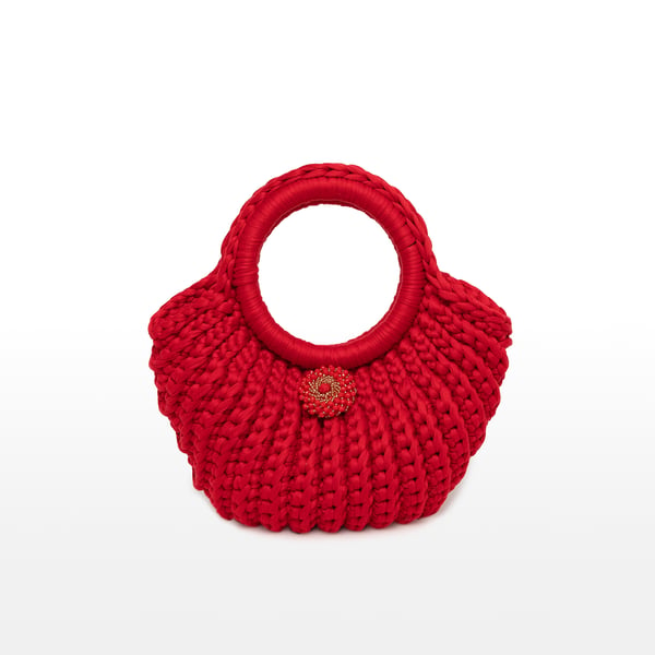 Red Top Handle Crochet Handbag