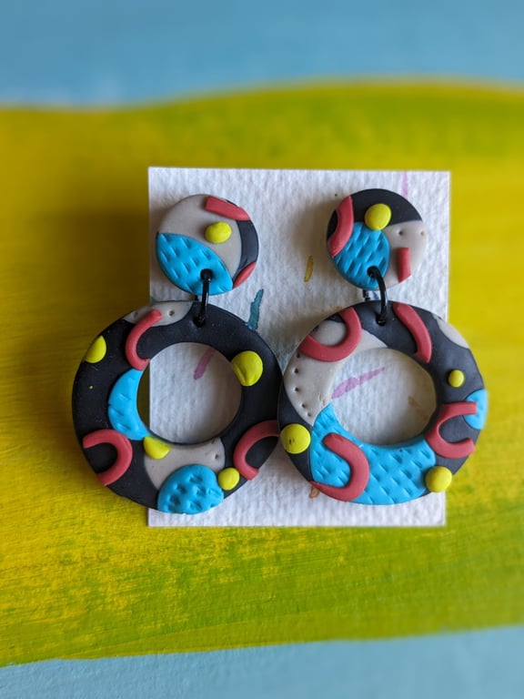 Navy blue Dangly earrings, Statement earrings,