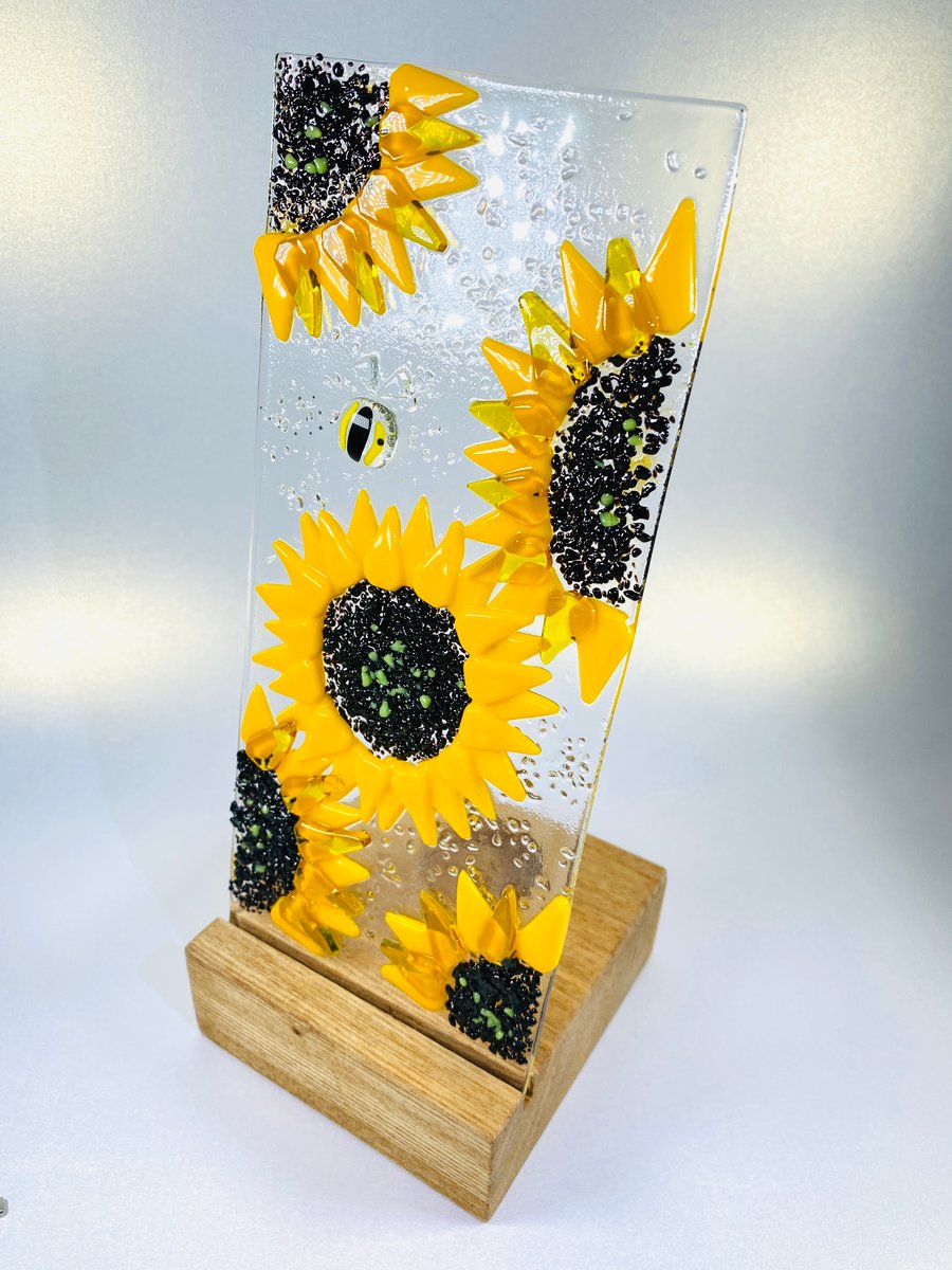 Fused glass sunflowers freestanding glass art 