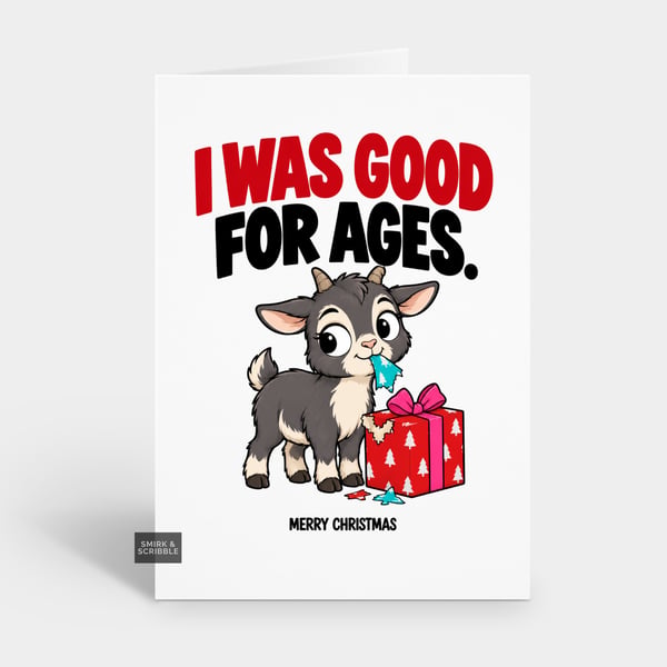 Funny Christmas Card For Him Or Her - Cute Good Goat