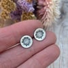 Silver Hand Stamped Daisy Disc Stud Earrings