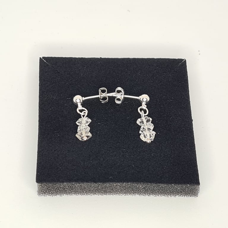 Sterling Silver 4mm Ball Stud Dangle Earrings With Herkimer Diamonds