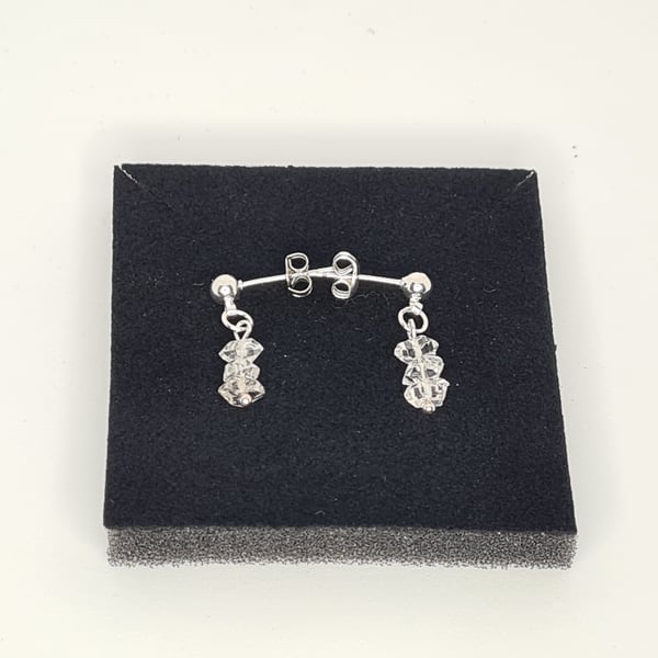 Sterling Silver 4mm Ball Stud Dangle Earrings With Herkimer Diamonds