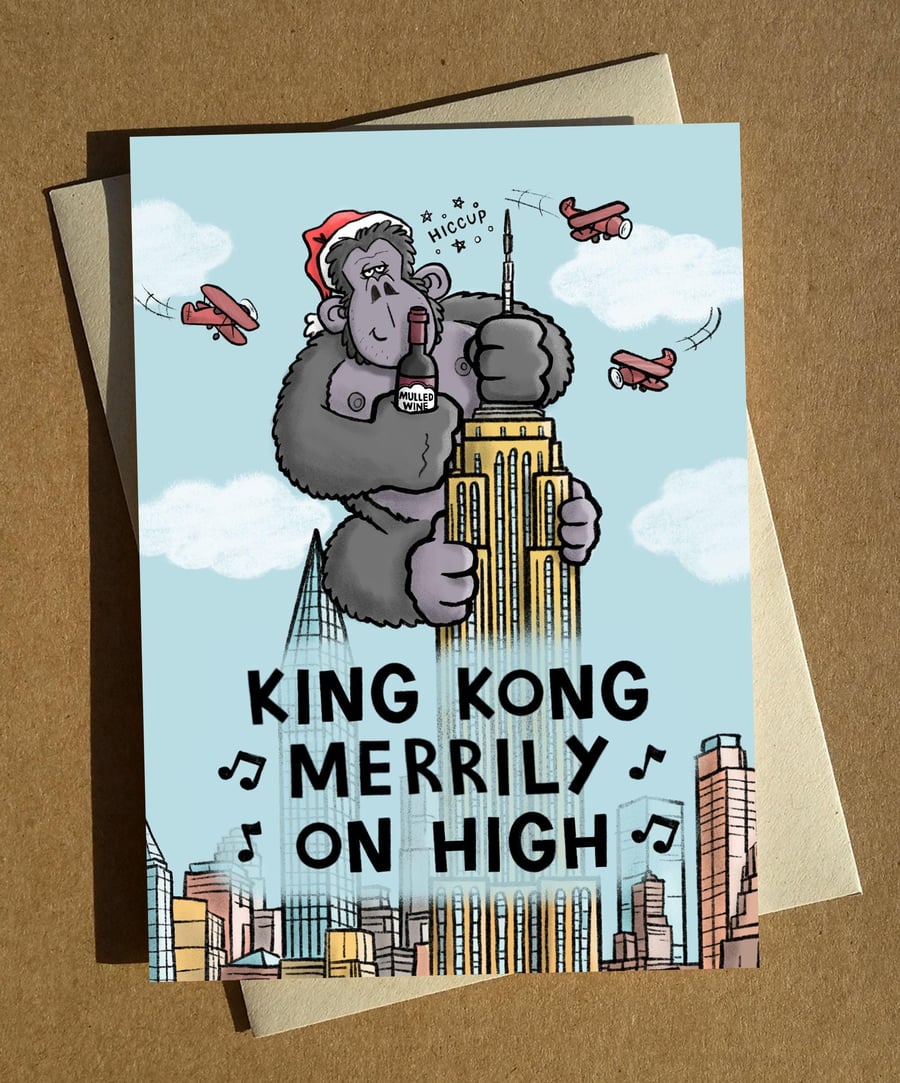 King Kong Pun Christmas Card A6
