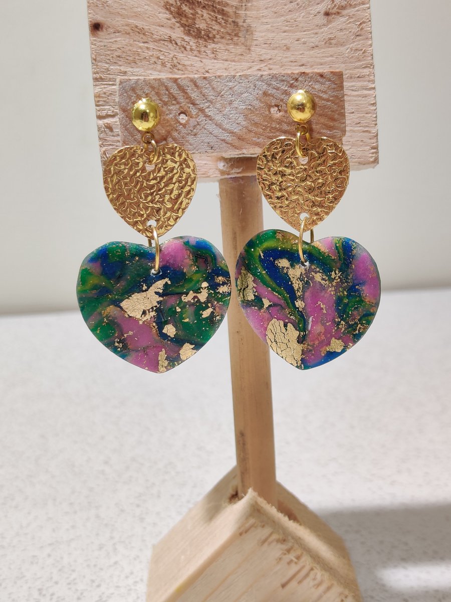 Mermaid marble heart earrings
