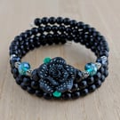 Black beaded wrap bracelet with Fimo rose - 2001445