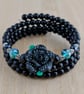 Black beaded wrap bracelet with Fimo rose - 2001445 - Image 1