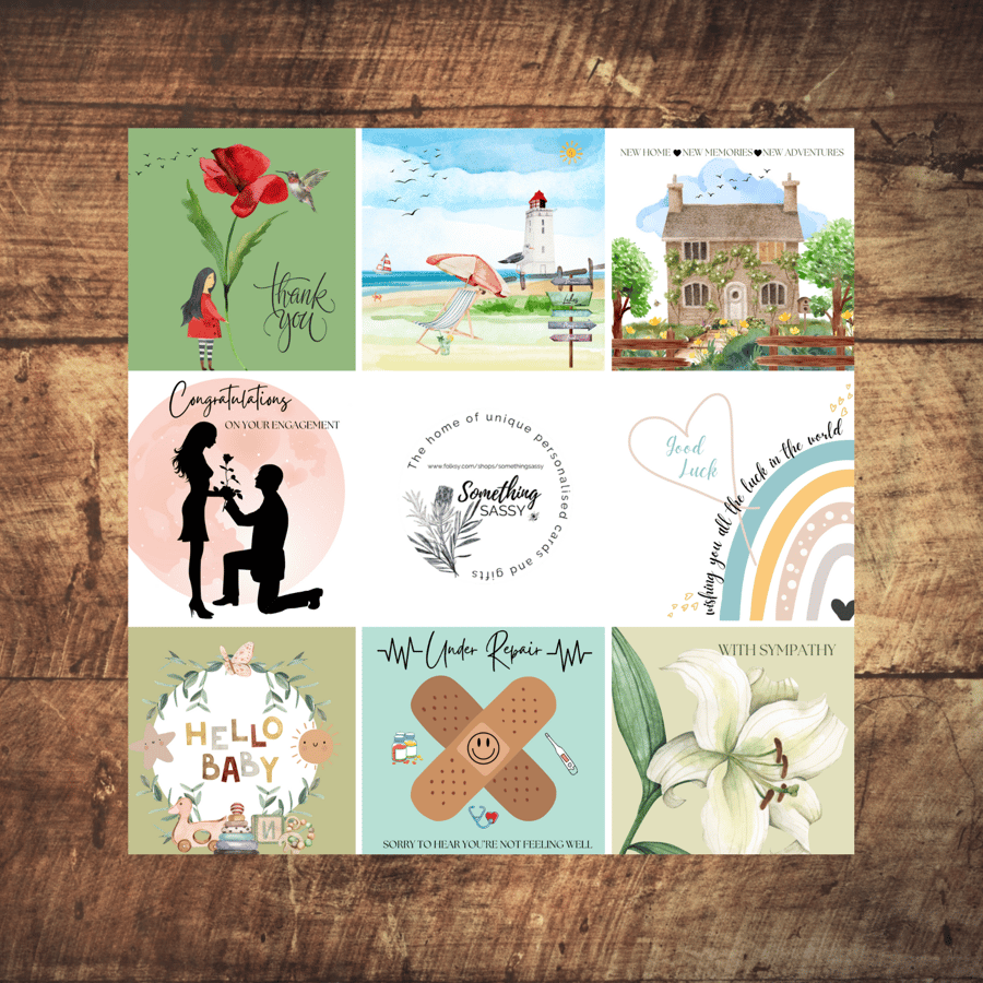 Last Minute Occasions  Cards - Box Set of 8 different designed Illustrated cards