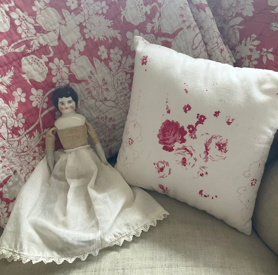 Vintage Cabbages and Roses fabric cushion