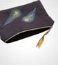 Navy Peacock Feathers Velvet Zip-Up Pouch - Image 3