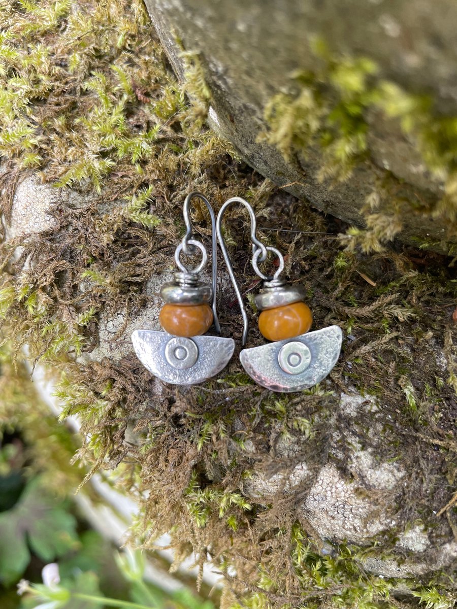 Oxidised silver and larderite earrings Ulu tribal blade