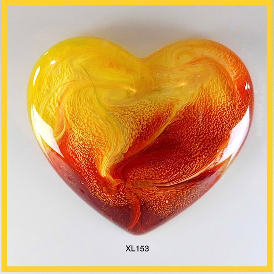 XLarge Orange & Yellow Heart Cabochon, hand made, Unique, Resin Jewelry, XL153