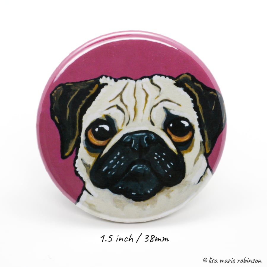 38mm Button Badge - Fawn Pug (1.5 inch)