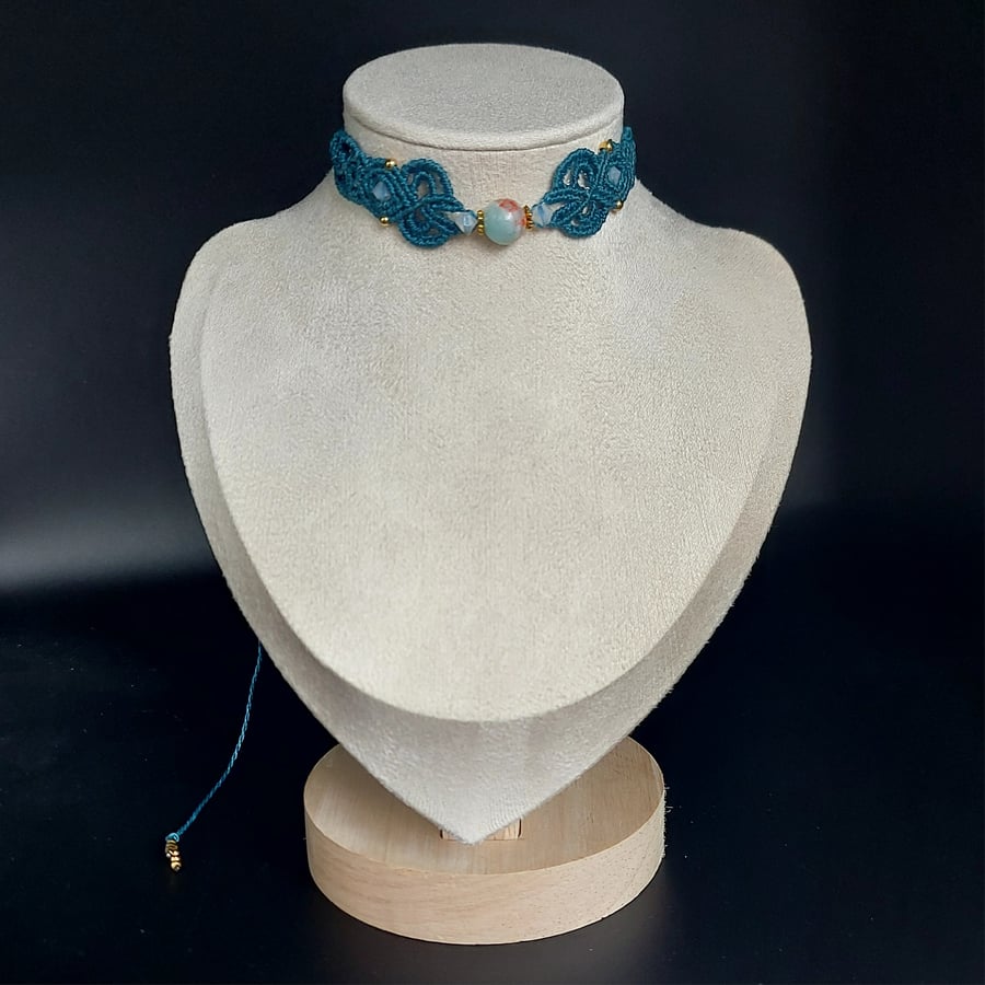 Teal Choker with Cloisonné bead