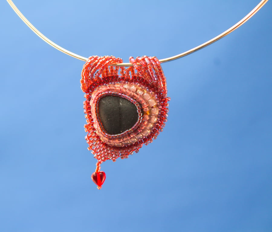 Red Heart Sea Glass Pendant