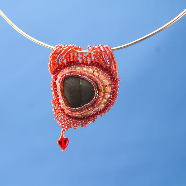 Red Heart Sea Glass Pendant