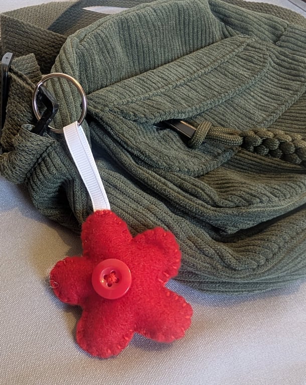 Handmade felt flower keyring, bagcharm, accessory - red