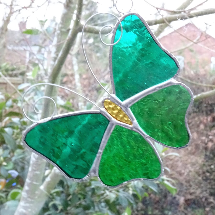 Stained Glass Butterfly Suncatcher - Green 
