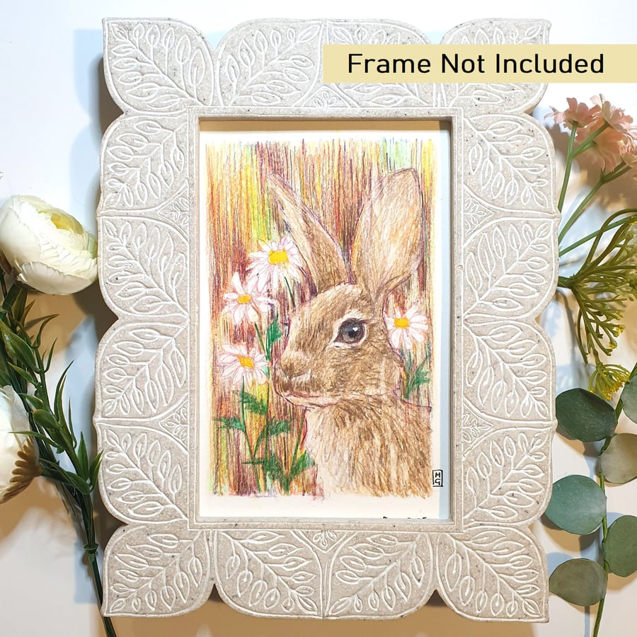 Tiny Rabbit Portrait, letterbox art gift, original drawing