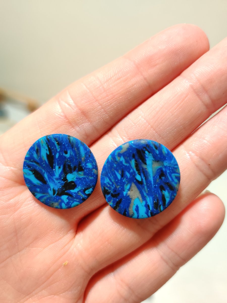 Starry night light blue stud polymer clay earrings