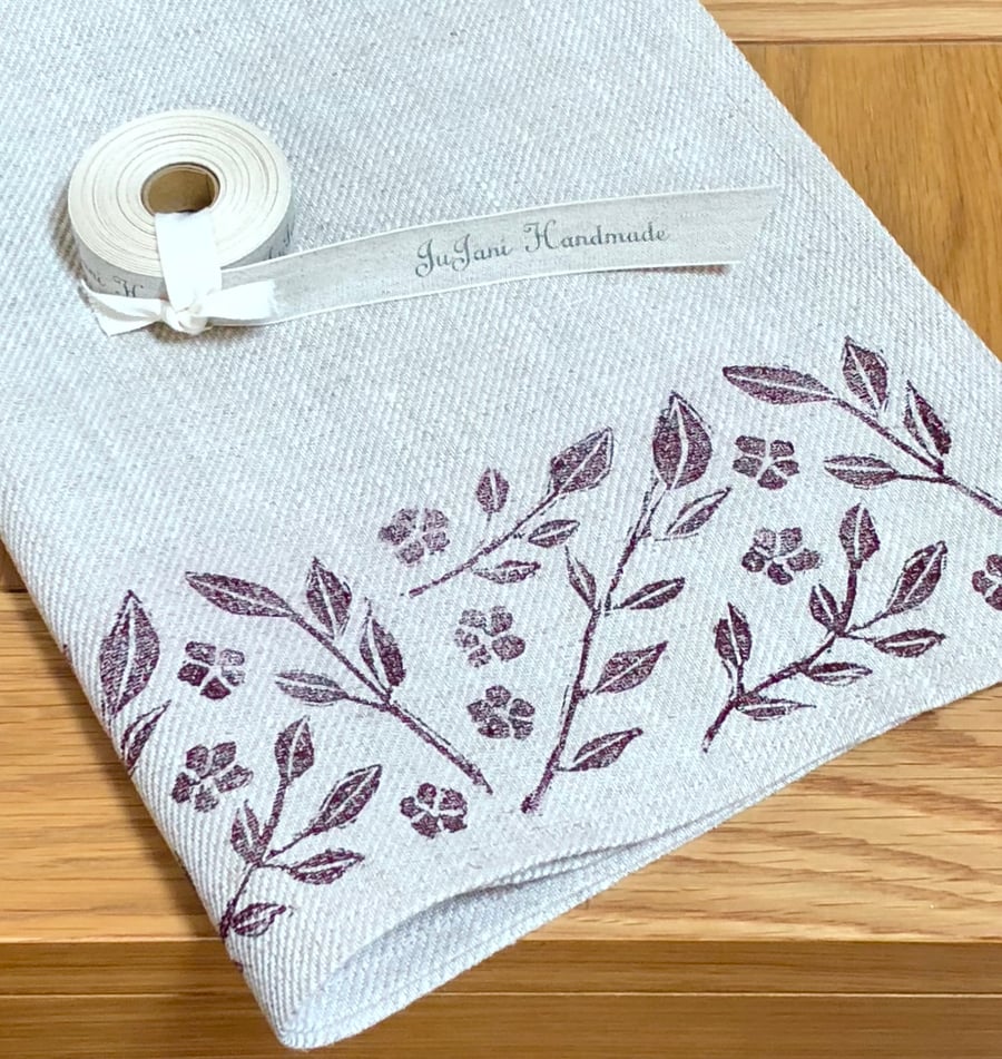 Hand Printed Linen Tea Towel- Trailing Jasmine