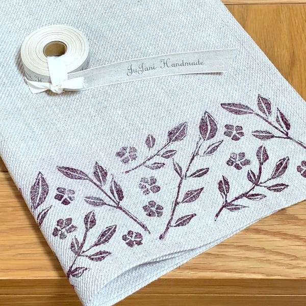 Hand Printed Linen Tea Towel- Trailing Jasmine