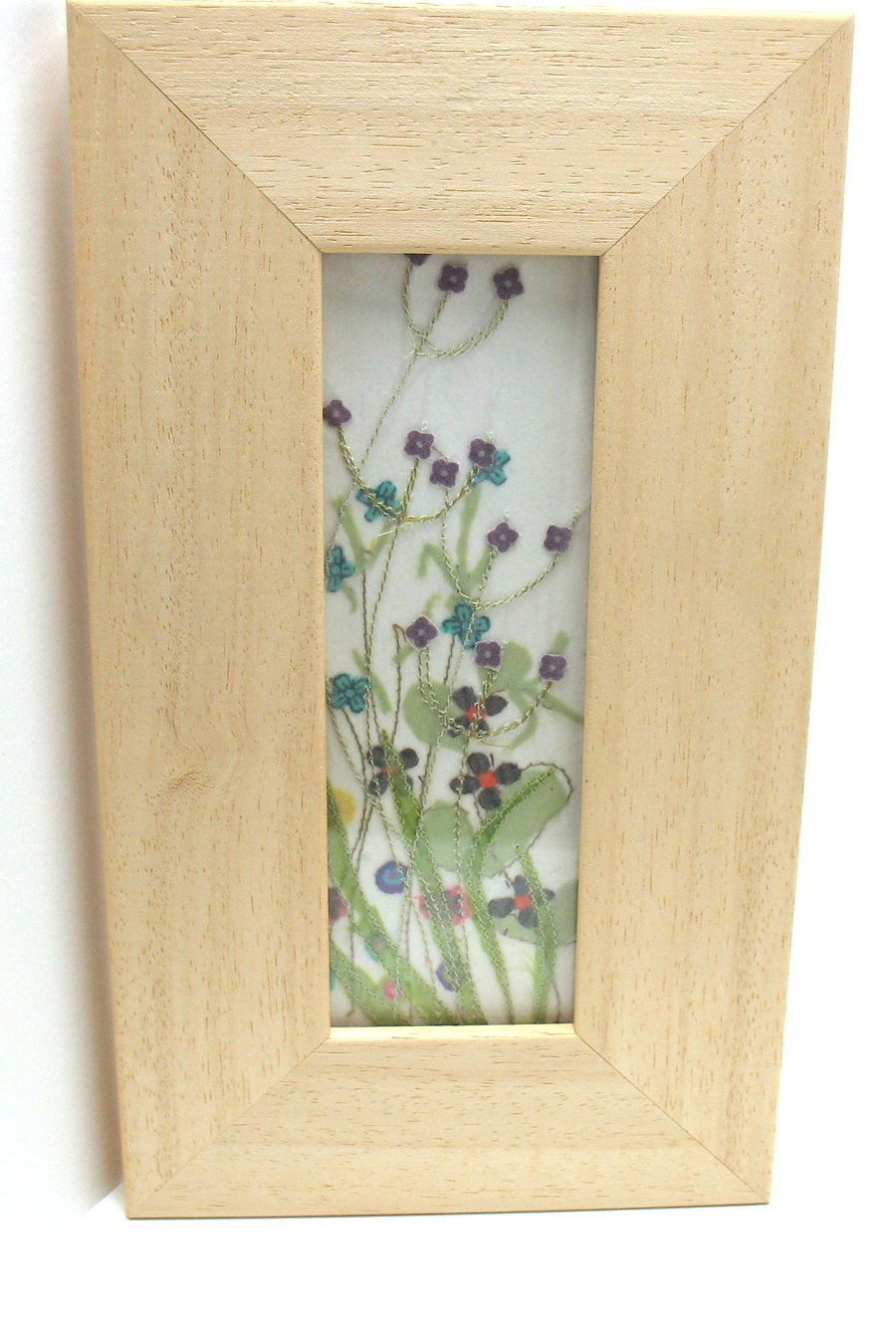 Pine framed Meadow Flowers textile artwork