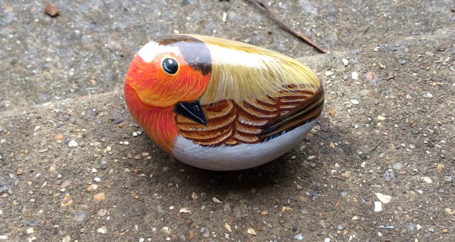 Robin hand painted on stone 