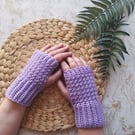 Crochet Fingerless Gloves Mitts Lilac