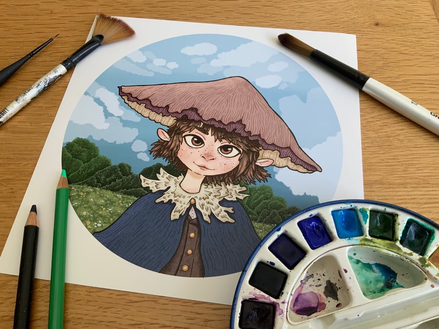 Plums & Custard Mushroom Friend Square Art Print