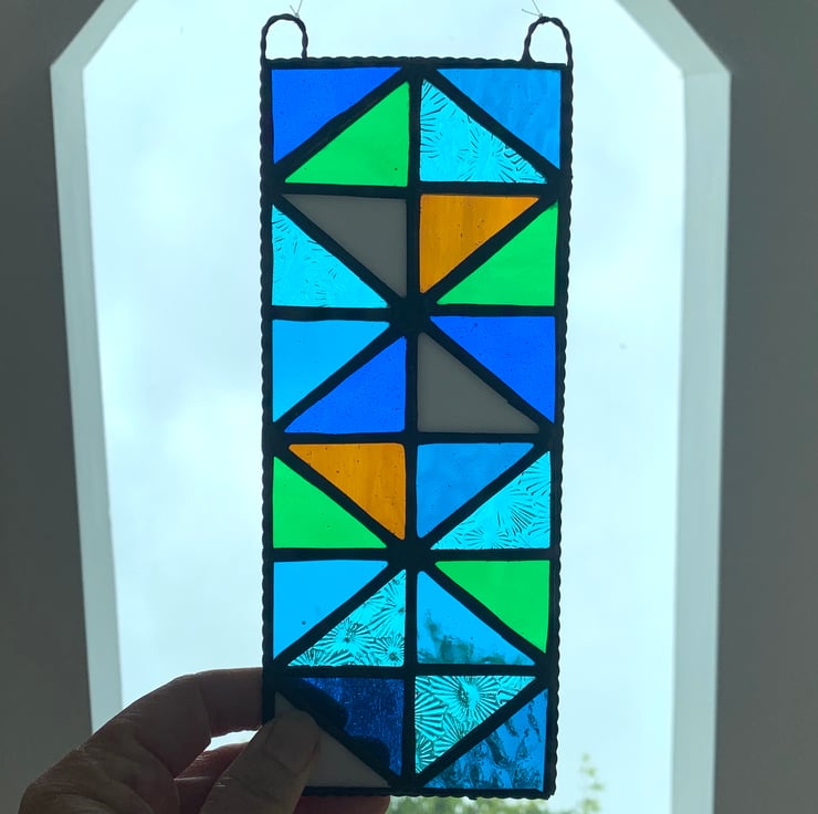 Stained Glass Panel of Triangles Handmade Han... Folksy
