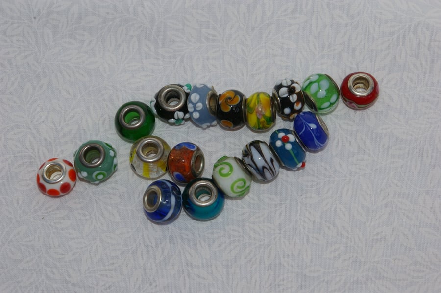 European Glass Lampwork Beads Mixed Bag of Seventeen Beads