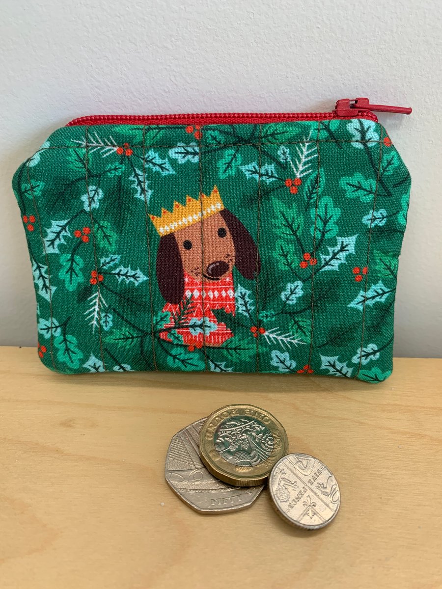 Christmas Dog Print Fabric Quilted Mini Purse